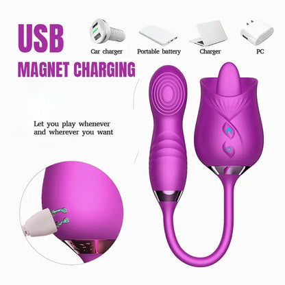 Rose Finger G-Spot Vibrator with Licking Stimulation
